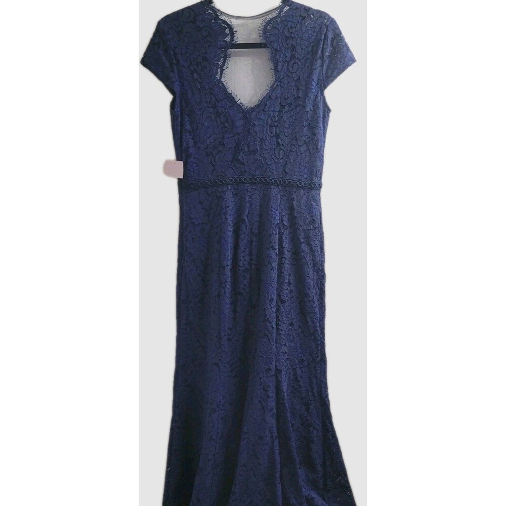 JS Collections Navy Lace Mermaid Gown Cap Sleeve Notch Neck Formal Dress 10 NWT - Picture 9 of 10